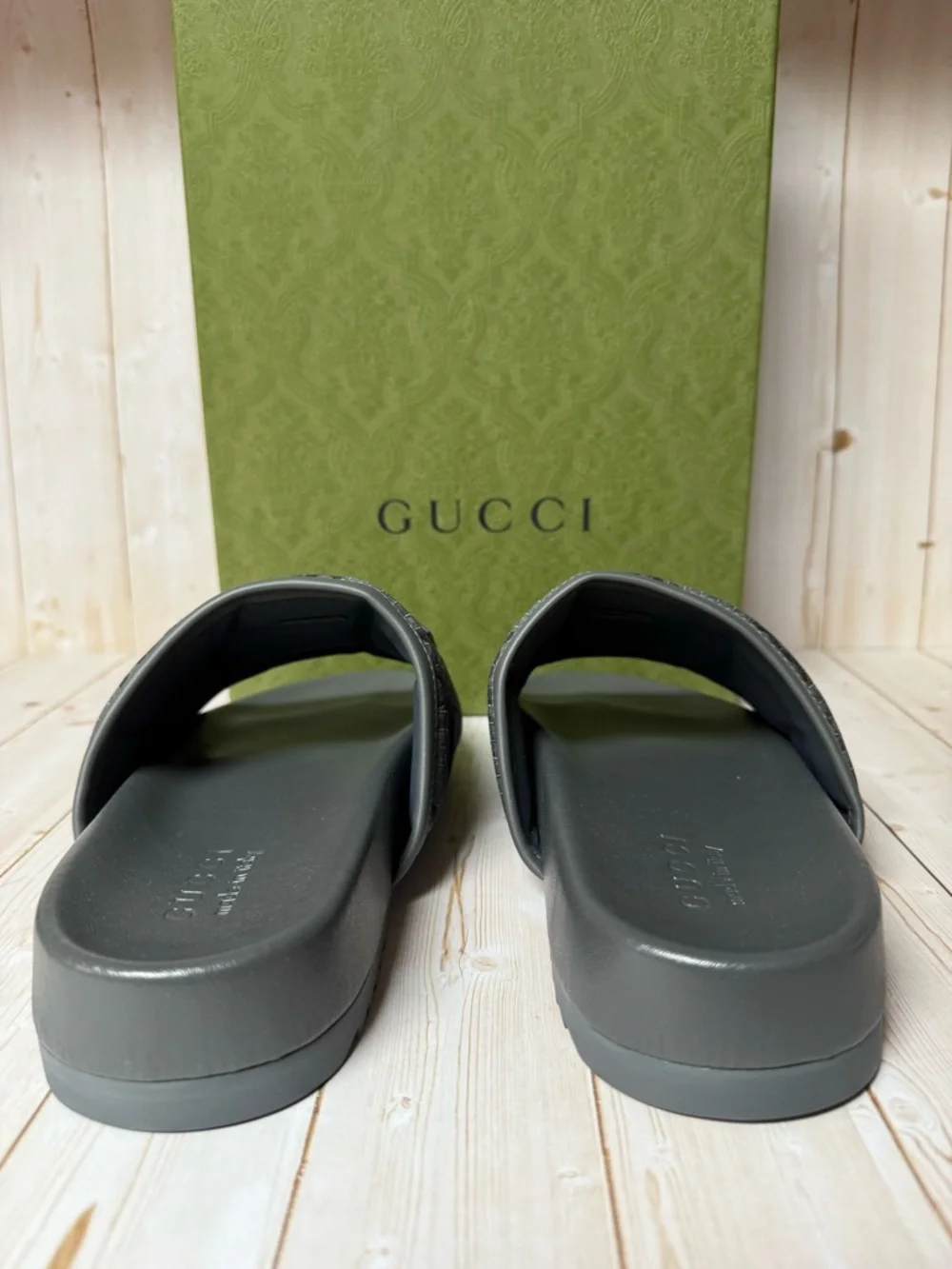 Gucci Ripstop GG Monogram Slide Sandals Grey/Black Sz 6G / 6.5US - Picture 8 of 11